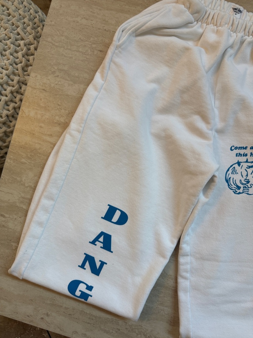 Boys Lie White Track Pants with Blue Graphic - Picture 4 of 7